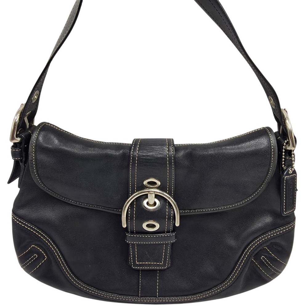 Coach Soho Bag Medium Black Leather Buckle Flap Vintage Shoulder Magnetic F10192